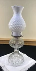 Vintage Clear Base White Milk Glass Hobnail Hurricane Vanity Oil Lamp Kerosene