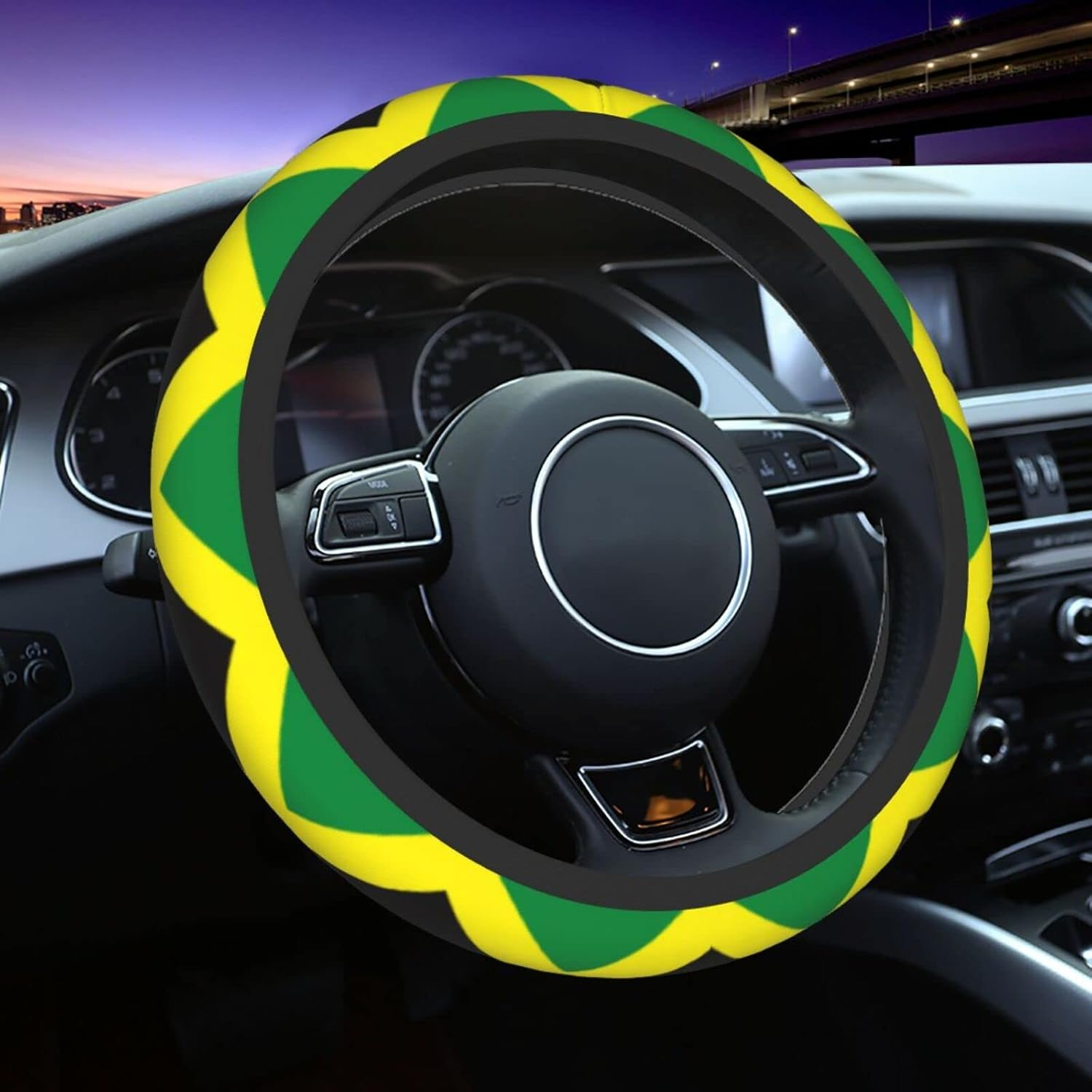 Jamaican Flag Car Steering Wheel Cover Soft Elasticity Universal 15 Inch Car Acc
