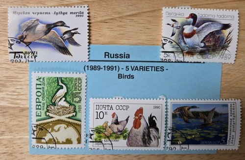 Russian Bird Stamps. 1989-1991. 5 Varieties. - Picture 2 of 3