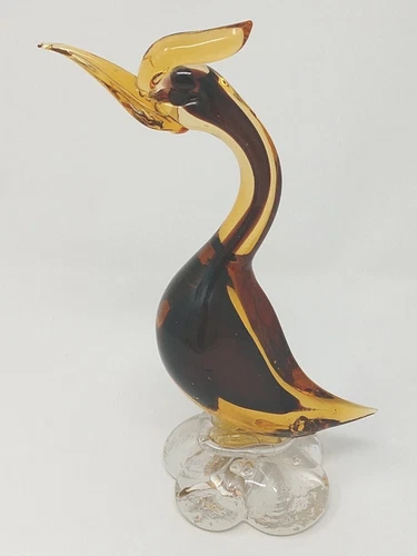 Hand blown MCM Vintage Murano Venetian Art Glass Amber Gold DUCK  9.75"x7"