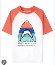 Children  s Place Boys White Graphic SS Rash guard Ombre Shark NWT Size 14