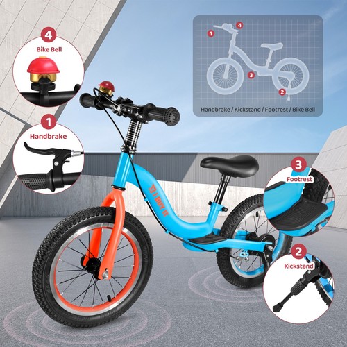 14/16 Inch Kids Balance Bike with Brake, Kickstand, Adjustable, Air Tire Wheel - Picture 33 of 39