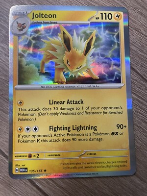 jolteon holographic pokemon card value 135/165 Jolteon Holo Rare Pokemon 151 TCG Never Played