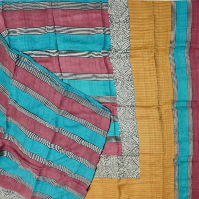Namaste Vintage Multicolor Saree 100% Reine Seide Khadi Handgewebter Sari Stoff