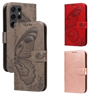 Hülle für Samsung S24 S23 S22 S21 Schmetterling PU Leder Wallet Etui Handyhülle