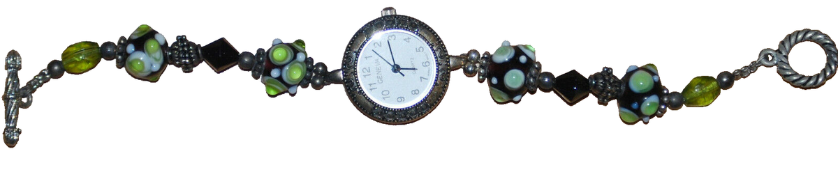 vintage Art to Wear bubble glass green black 925 sterling 
