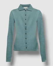 $225 Vince Womens Green Long-Sleeve Merino Wool Button-up Polo Shirt Top Size M