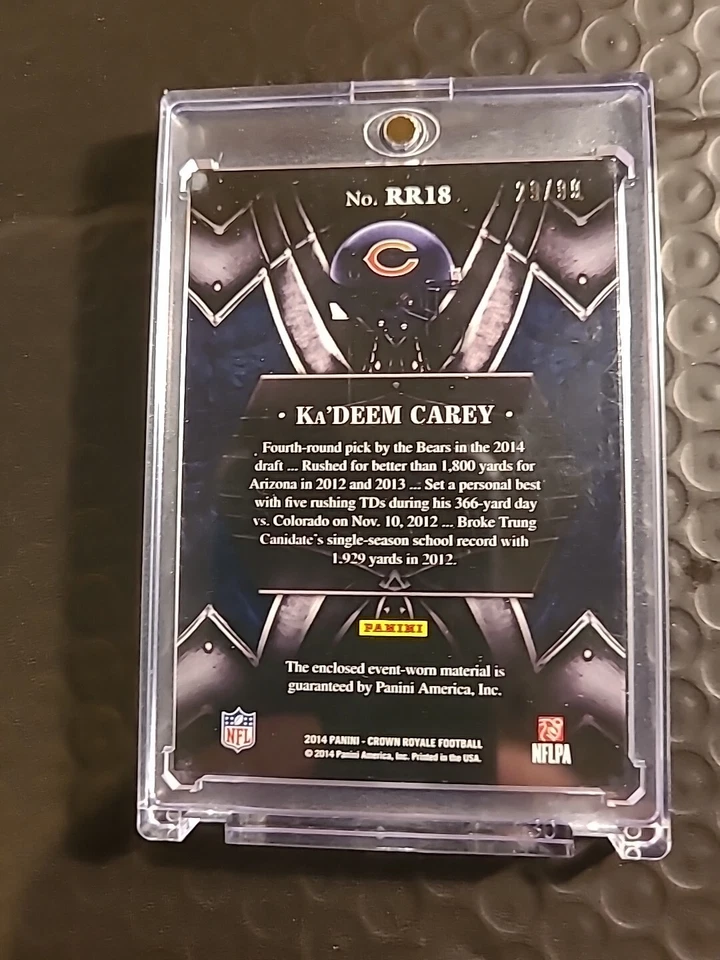 Ka'Deem Carey 2014 Crown Royale Rookie Jersey Card #RR18 Serial #29/99 - Image 2 of 4