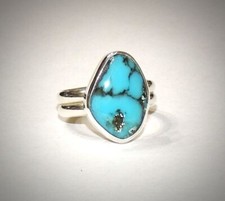 Handmade Kingman Arizona Turquoise Gemstone  Sterling Silver Double Band Size 7