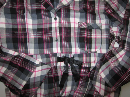 Victoria Secret FLANNEL Pink Buffalo PAJAMAS SHIRT PANT + SCRUNCHIE SET M XL 2XL - Picture 2 of 4