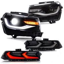 VLAND Projector Headlights+Smoked LED Tail Lights For 2014 2015 Chevy Camaro Set