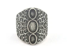 Ring Adjustable Ring Bezel - Antique Silver Plated brass 7US size 3264