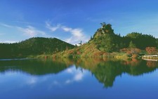 Landscape hills fall nature reflection calm Custom Gaming Mat Desk