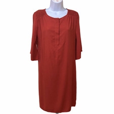 Halston Women's Popover Tunic Shirt Dress Medium Rust Red Ruched Shoulders