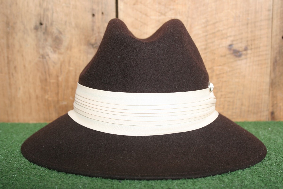 Mr K Originals Hat Vintage Burgundy Fancy Fedora Felt Cut Out Unisex Size 7 Giovani Collection – Burgundy Wool Felt Fedora Hat with  main image 2