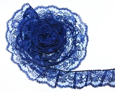 NAVY BLUE~3 Inch Wide Ruffled Floral Lace Trim~By 5 Yards