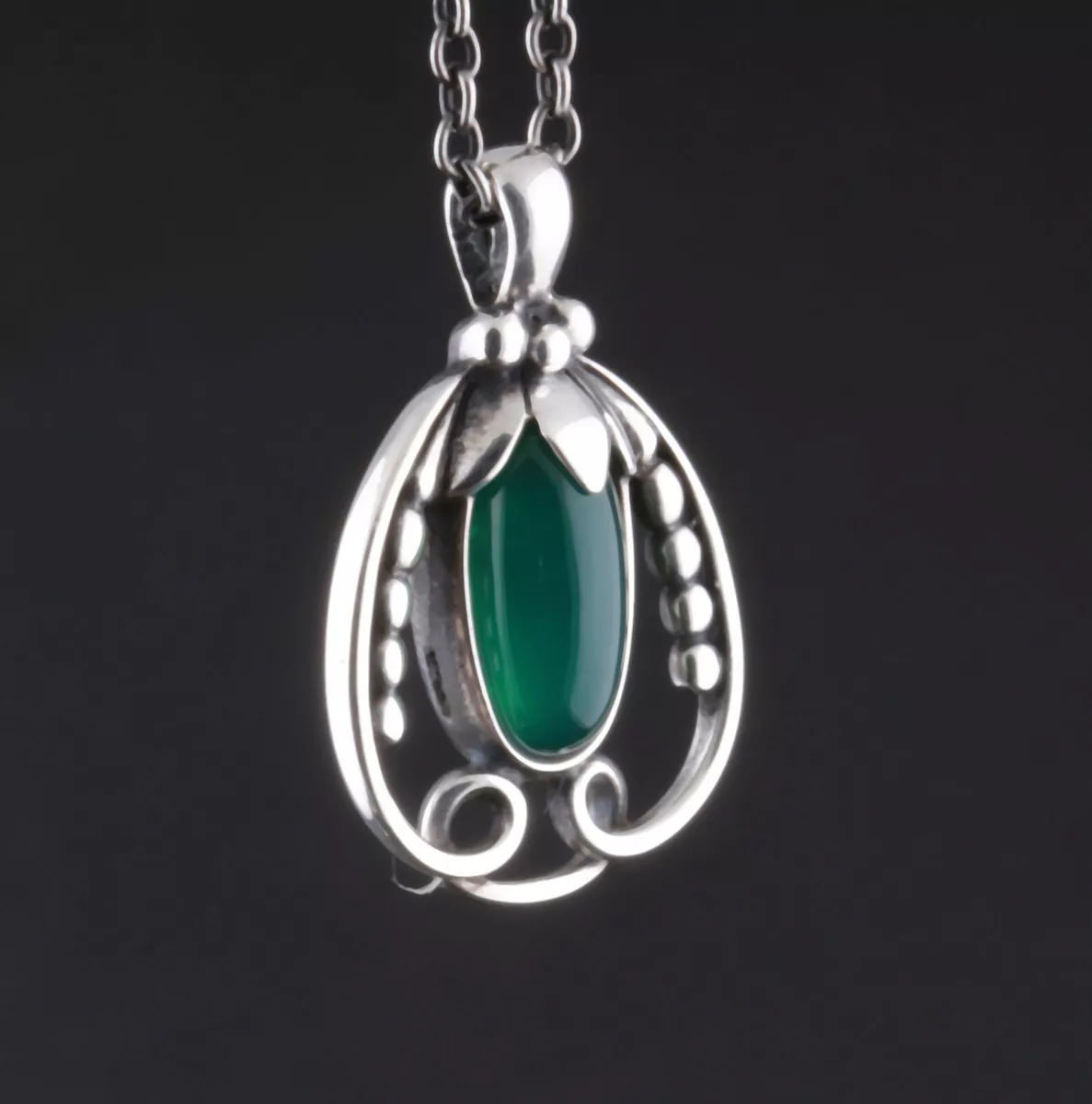 GEORG JENSEN Sterling Pendant Of The Year 1990, Silver, Green