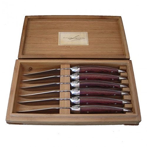 Laguiole France, Set di 6 Coltelli da Bistecca con Manici Marroni in Scatola di Bambù - Foto 1 di 1