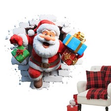 Christmas Creative Wall Sticker 3D Santa Claus Broken Wall Cartoon Design 14.96"