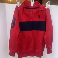 Kids U S Polo Assn Red Navy Blue 1/4 Zip Pullover Sweatshirt Size XS 4/5