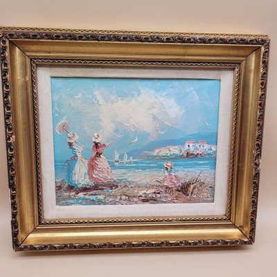 Öl auf Leinwand Marie Charlot zugeschrieben unsigniert viktorianischer Damenstrand