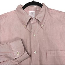 Vintage Brooks Brothers Makers Button Down Shirt Mens 17-34 Red Striped USA Made