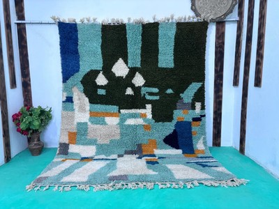 Design Moroccan Berber Beni Ourain Wool Rug Color Multicolor Handmade Carpet Rug