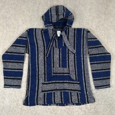 Artesanias Mexican Blue And Black Baja Hoodie Pullover Size Medium