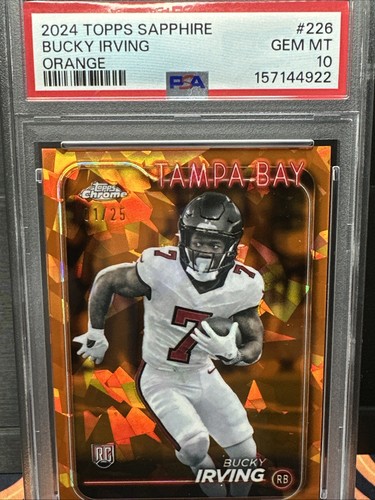 2024 Bucky Irving RC Orange /25 PSA 10 Topps Chrome Sapphire Rookie #226