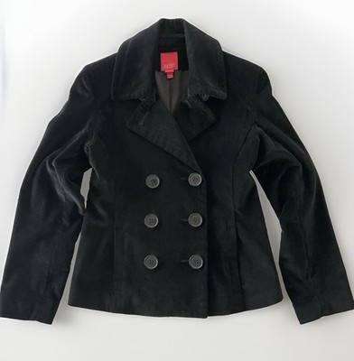 Vintage 90s Esprit Black Velvet Pea Coat Women s Small Double Breasted