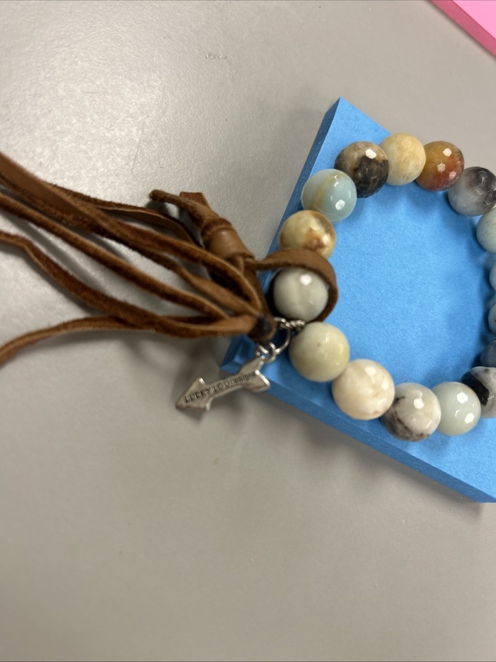 Blue And Lt Brown Earth Tone Crystal Bead Bracelet With Tassel From ...