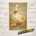 Floral Goose Vintage Metal Tin Sign Rustic Iron Wall Art Decor 8x12