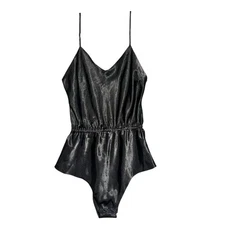 VTG Mervyn's Bodysuit Womens Large Metallic Shimmer Peplum Boudoir Modern Glam