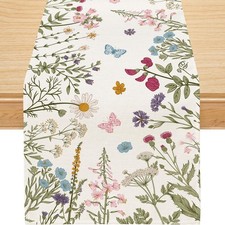 Spring Table Runner, Wildflowers Summer Decor Floral Butterfly Seasonal Kitch...