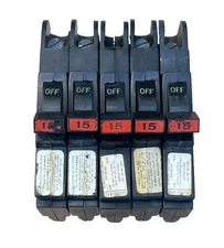 FPE Federal Pacific 1 Pole 15 Amp 120/240 V.A.C, Circuit Breaker (Lot of 5)