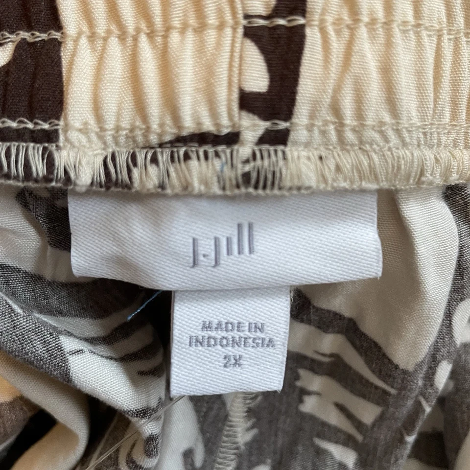 J Jill Silky Soft Wide Leg Pants Size 2XL Palm Tropical Rayon Brown Cream - Image 4 of 4