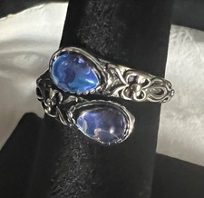 Moonstone Boho style adjustable ring with a synthetic blue stone New