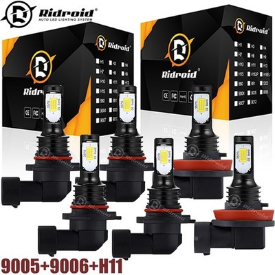 RIDROID Combo 9005+9006+H11 LED Headlight High Low Beam Fog Light White CANBUS