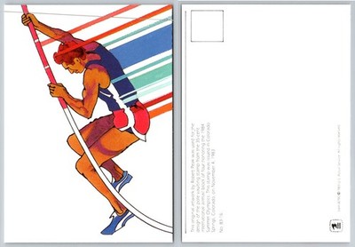 1984 Summer Olympics Pole Vaulting Postcard Robert Peak USPS 1983