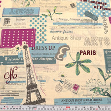Paris Theme by Suzuko Koseki for YUWA Cream Cotton Fabric HALF YARD Remnant