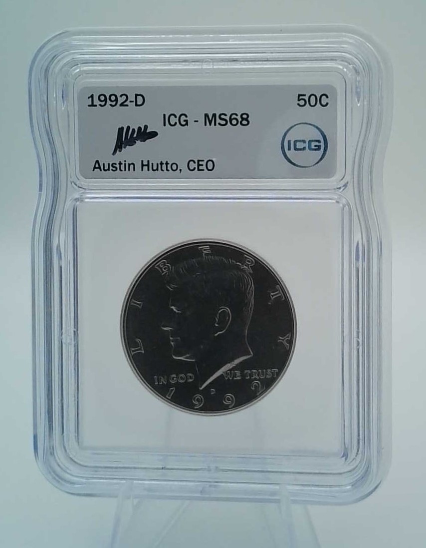 1992-D Kennedy Half Dollar – ICG MS68 – Signed by Austin Hutto
