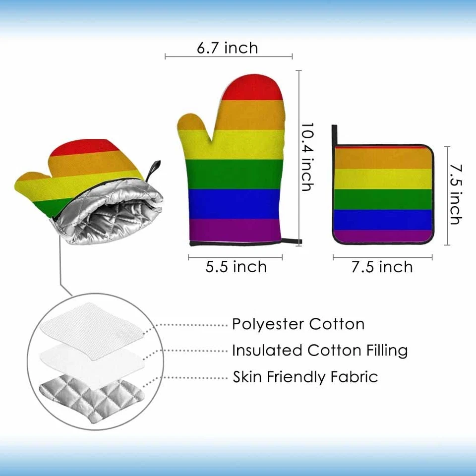 Juegos de guantes y soportes para ollas Rainbow Stripes coloridos bandera del orgullo gay calor... Foto 2 de 4