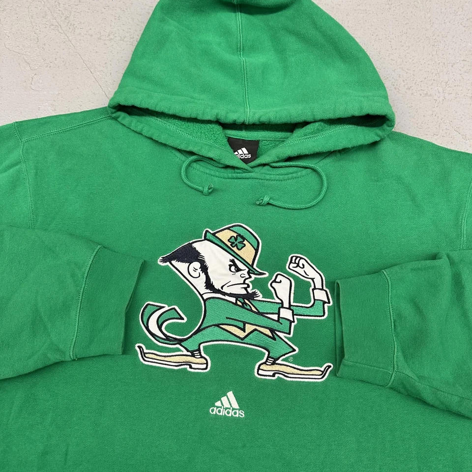 Notre Dame Fighting Irish Sweatshirt Hoodie Mens Green NCAA Football Adidas - Image 3 of 4