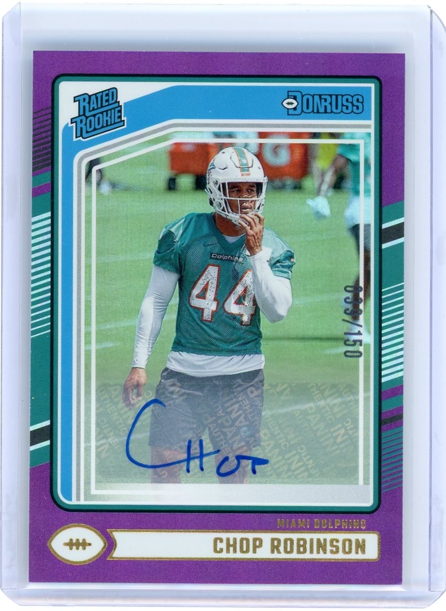 2024 Panini Donruss #351 Chop Robinson Rated RC Purple Auto 39/150 - Dolphins