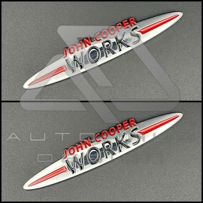 Mini R53 JCW Custom John Cooper Works Badge Chrome Black Red 134mm x 25mm Pair