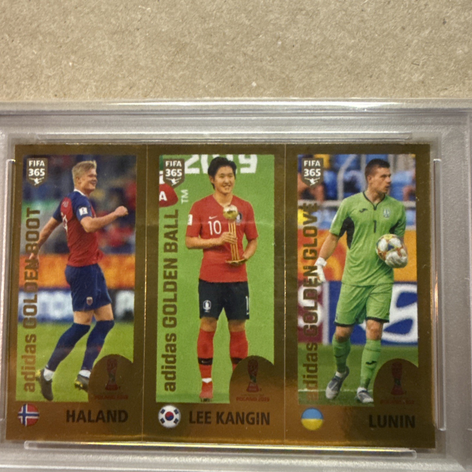 2019 Panini Fifa 365 Erling Haaland #421 RARE BLUE BACK Rookie PSA 7 NM MINT RC view 2