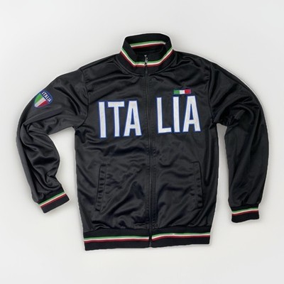 ITALIA Womens Full Zip Black Track Jacket SIZE: M Ebroidered Letters & Flag READ
