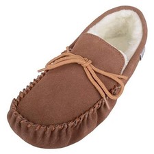 Men's Alfie Wool Lined Suede Sole Moccasin Slipper 12 Light Brown
