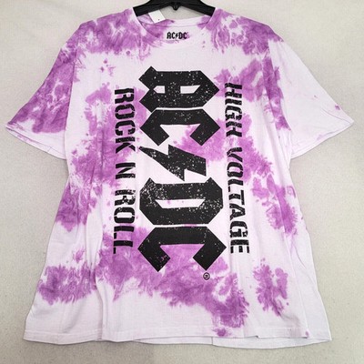 ACDC Tie Dye Shirt Mens Large Purple Distressed Music Rock Metal Concert NWT