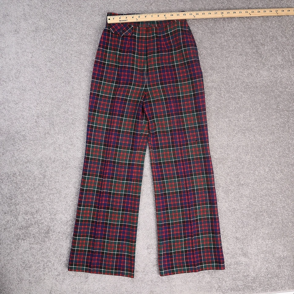 Pantalones plisados 100 % lana a cuadros coloridos talla 10 24x30 de colección para mujer años 70 Foto 3 de 4